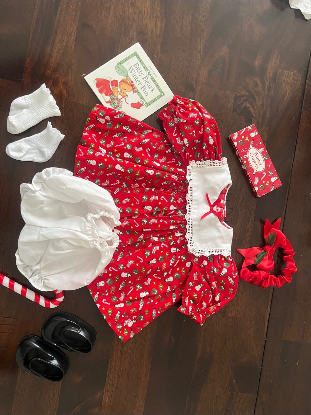 Vintage Pleasant Company Red Holiday Candy Print Dress with Bloomers